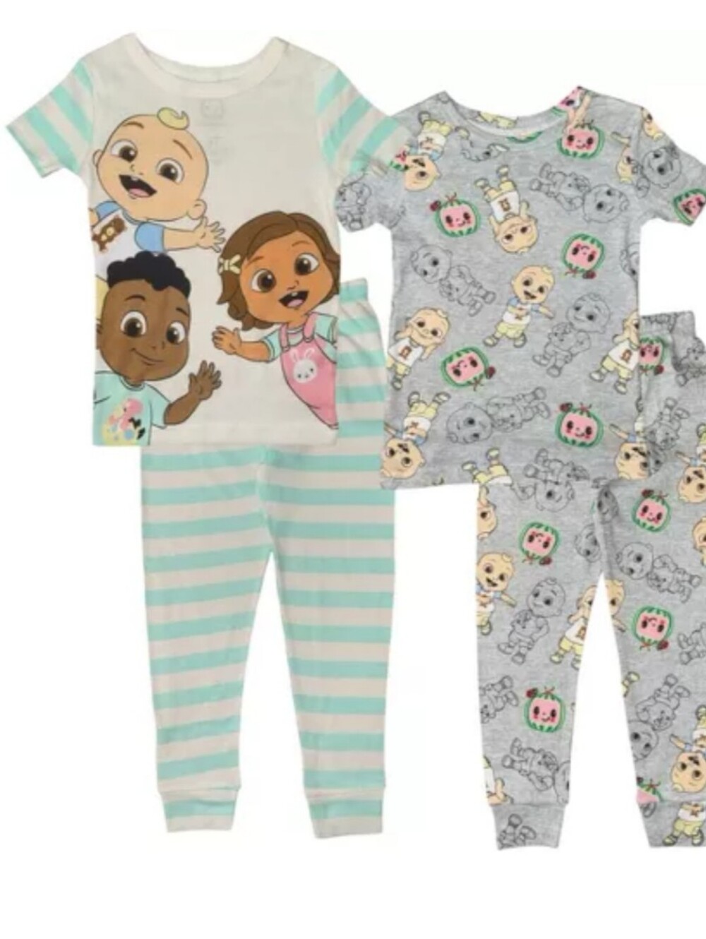 CoComelon Toddler Unisex 4-Piece Cotton Pajama Sets, Blue/Gray Stripes, 4T